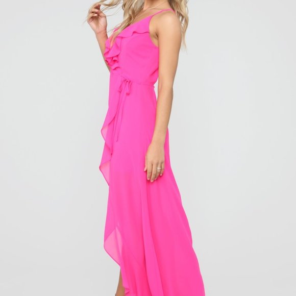 Chiffon Maxi Dress - Hot Pink - Picture 3 of 7